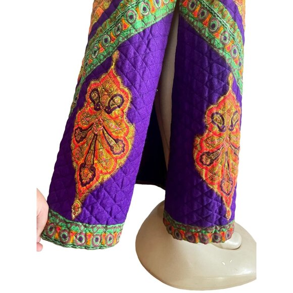 Vintage 70s Quilted Maxi Skirt by Loomtogs Bohemian Size S M in Purple Orange. - Picture 7 of 10